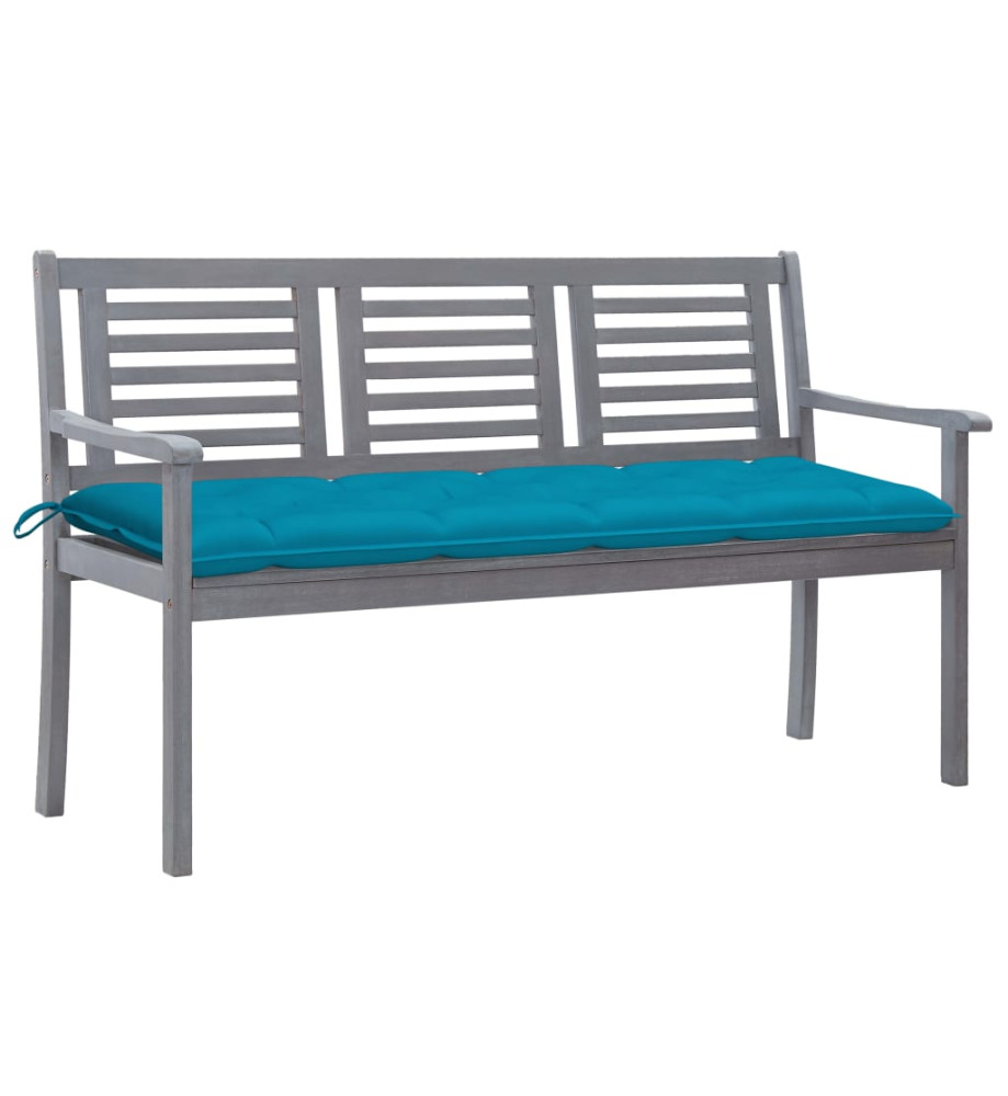 Banc de jardin 3 places avec coussin 150 cm Gris Eucalyptus