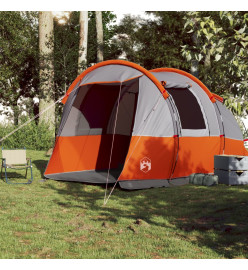 Tente de camping tunnel 4 personnes gris et orange imperméable