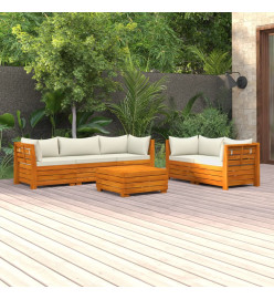 Salon de jardin 6 pcs avec coussins bois d'acacia solide