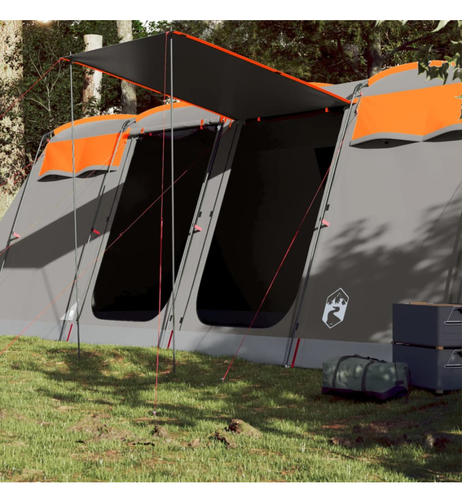 Tente de camping tunnel 10 personnes gris et orange imperméable