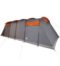 Tente de camping tunnel 10 personnes gris et orange imperméable