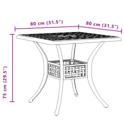 Table de jardin vert 80x80x75 cm aluminium coulé