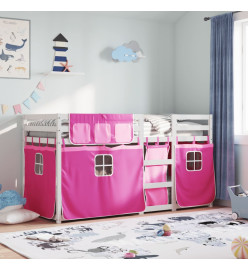 Lit superposé avec rideaux rose 80x200 cm bois pin massif
