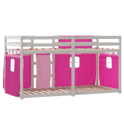 Lit superposé avec rideaux rose 80x200 cm bois pin massif