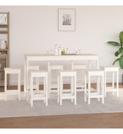 Ensemble de bar 9 pcs Blanc Bois de pin massif