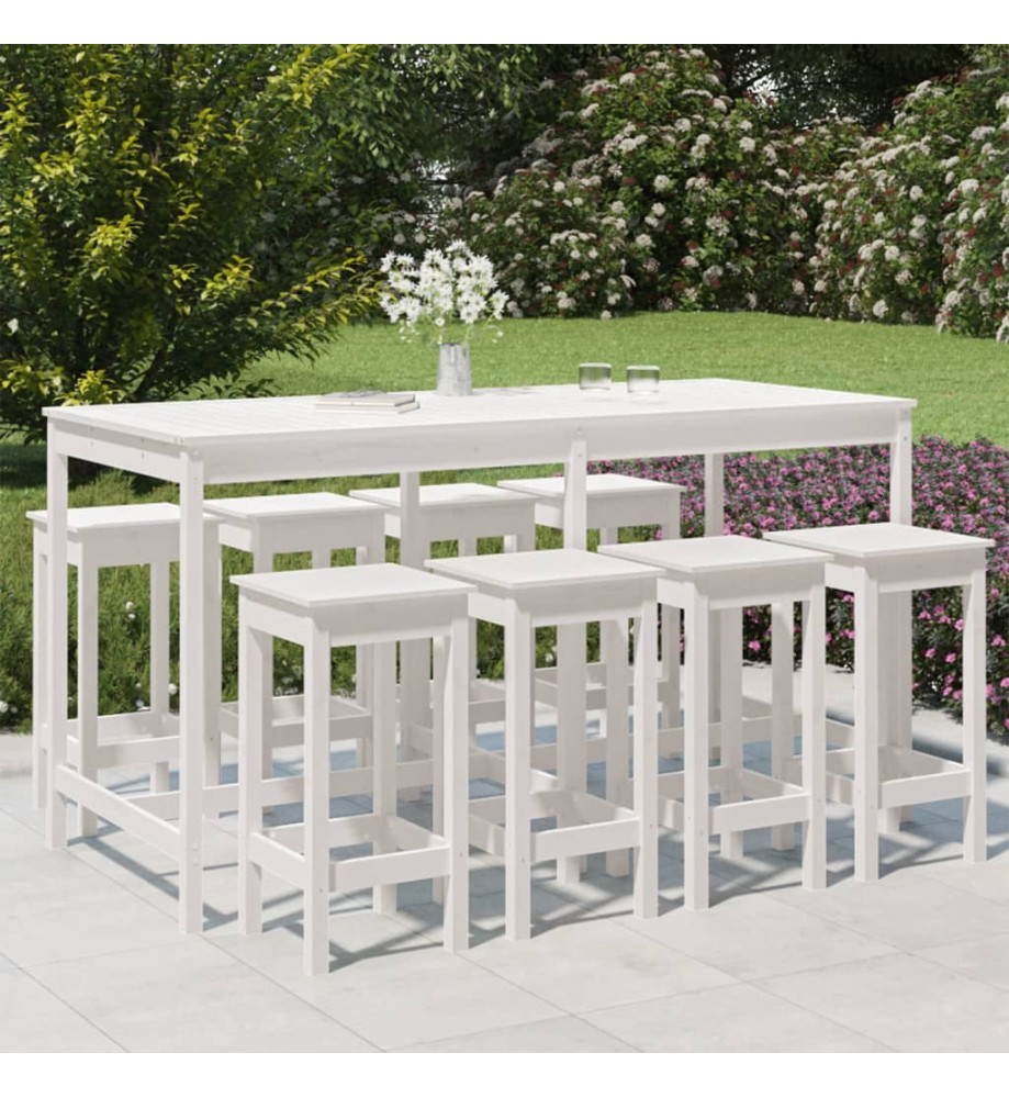 Ensemble de bar de jardin 9 pcs blanc bois de pin massif Ensemble de bar de jardin 9 pcs blanc bois de pin massif
