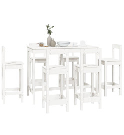 Ensemble de bar 7 pcs Blanc Bois de pin massif