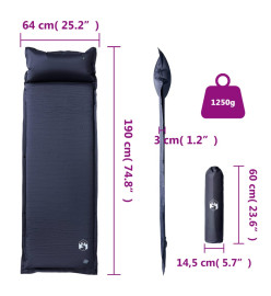 Matelas de camping autogonflant avec oreiller intégré gris