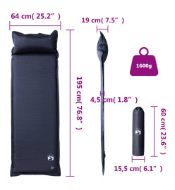 Matelas de camping autogonflant avec oreiller intégré gris