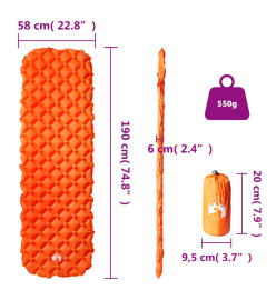 Matelas de camping gonflable orange 190x58x6 cm