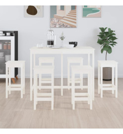 Ensemble de bar 7 pcs Blanc Bois de pin massif