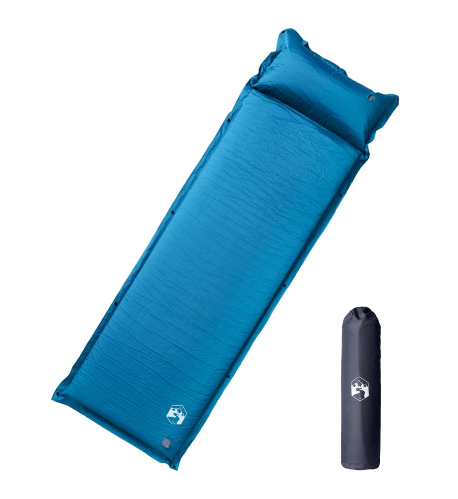 Matelas de camping autogonflant avec oreiller intégré turquoise