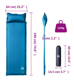 Matelas de camping autogonflant avec oreiller intégré turquoise