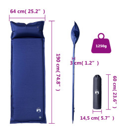 Matelas de camping autogonflant et oreiller intégré bleu marine