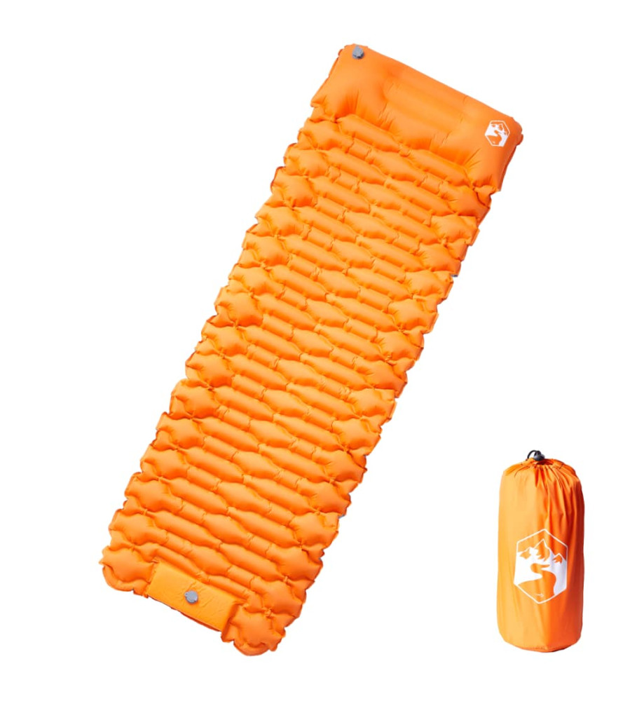 Matelas de camping autogonflant avec oreiller intégré orange