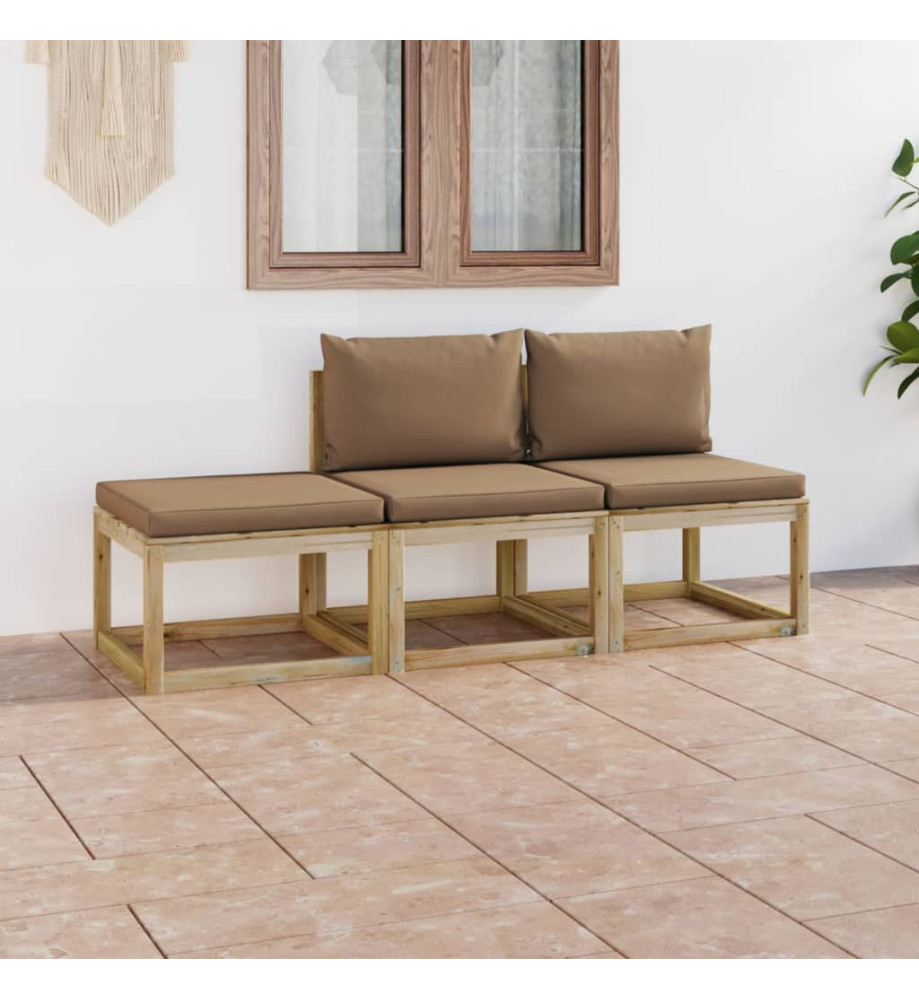 Salon de jardin 3 pcs avec coussins taupe