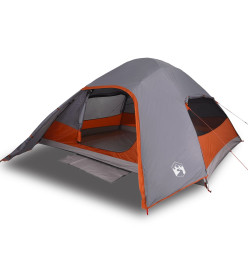 Tente de camping à dôme 4 personnes gris et orange imperméable