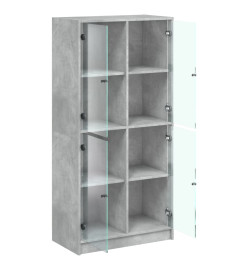Buffet haut avec portes gris béton 68x37x142 cm bois ingénierie