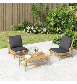 Chaises de jardin 2 pcs avec coussins gris foncé bambou