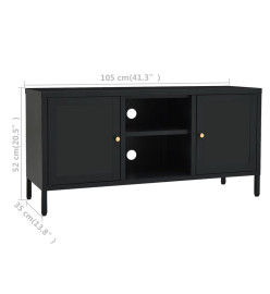 Meuble TV Noir 105x35x52 cm Acier et verre