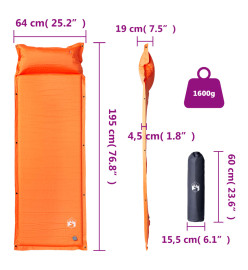 Matelas de camping autogonflant avec oreiller intégré orange