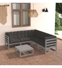 Salon de jardin 6 pcs avec coussins Bois de pin massif