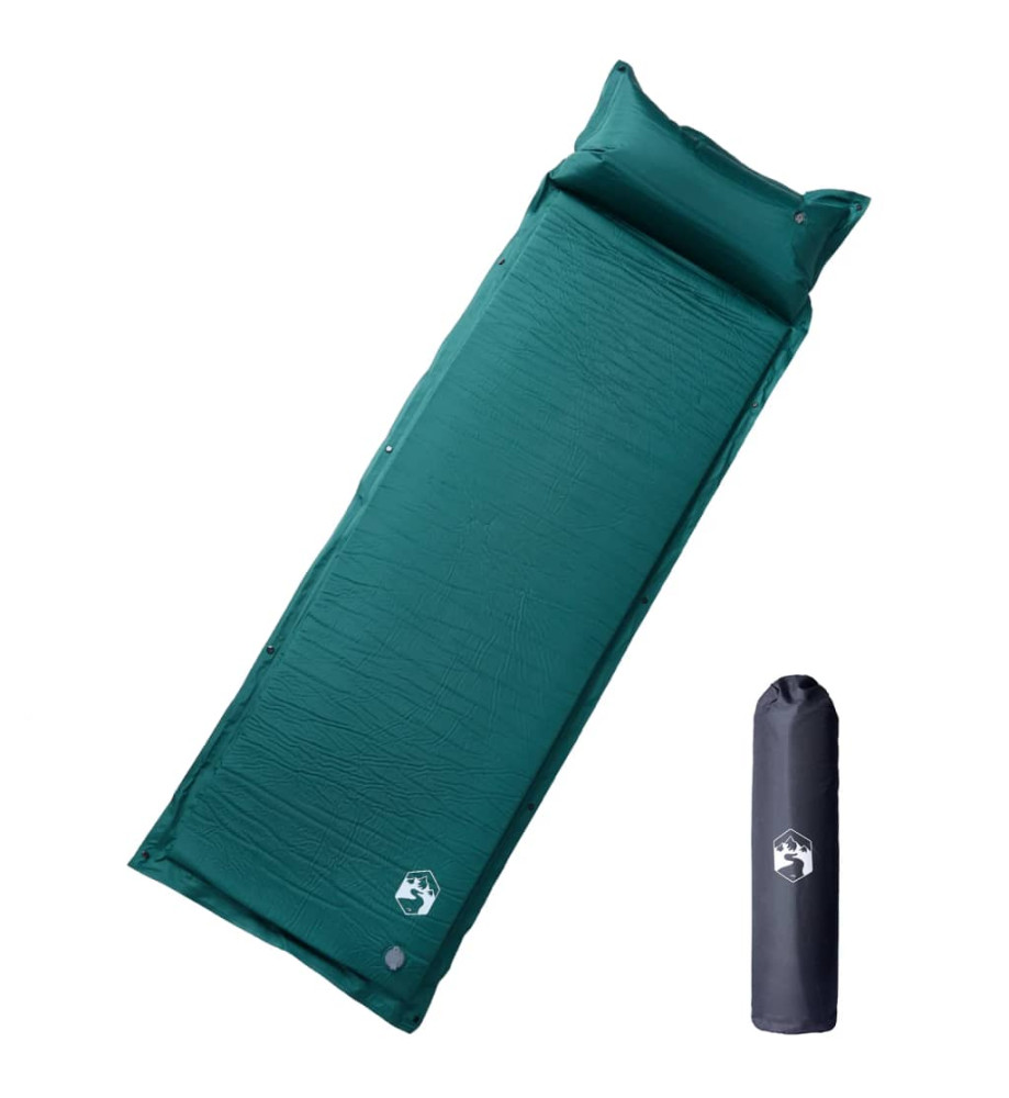 Matelas de camping autogonflant avec oreiller intégré vert