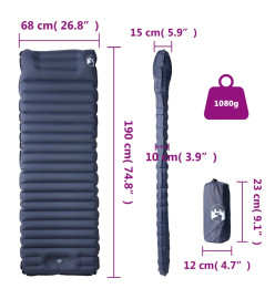 Matelas de camping autogonflant avec oreiller intégré gris