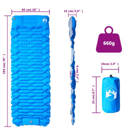 Matelas de camping autogonflant avec oreiller intégré bleu