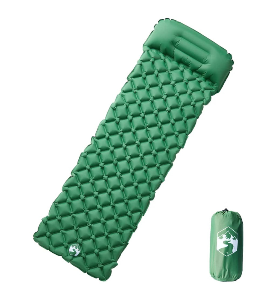 Matelas de camping gonflable avec oreiller intégré vert