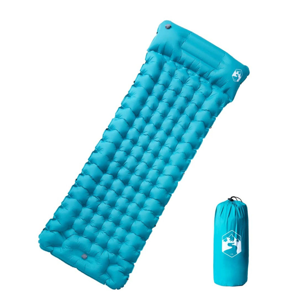 Matelas de camping autogonflant avec oreiller intégré bleu