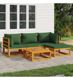 Salon de jardin 5 pcs avec coussins vert bois massif