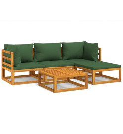 Salon de jardin 5 pcs avec coussins vert bois massif