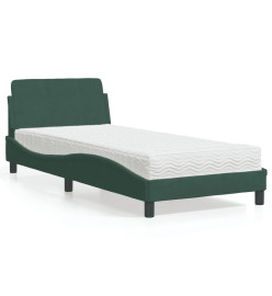Lit avec matelas vert foncé 90x200 cm velours