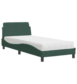 Lit avec matelas vert foncé 90x200 cm velours