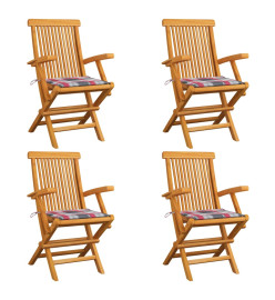 Chaises de jardin et coussins à carreaux rouge 4pcs Teck massif