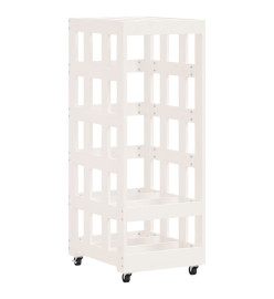 Porte-bûches avec roulettes blanc 40x49x110 cm bois massif pin