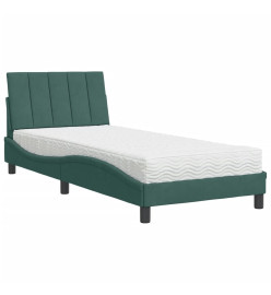 Lit avec matelas vert foncé 80x200 cm velours