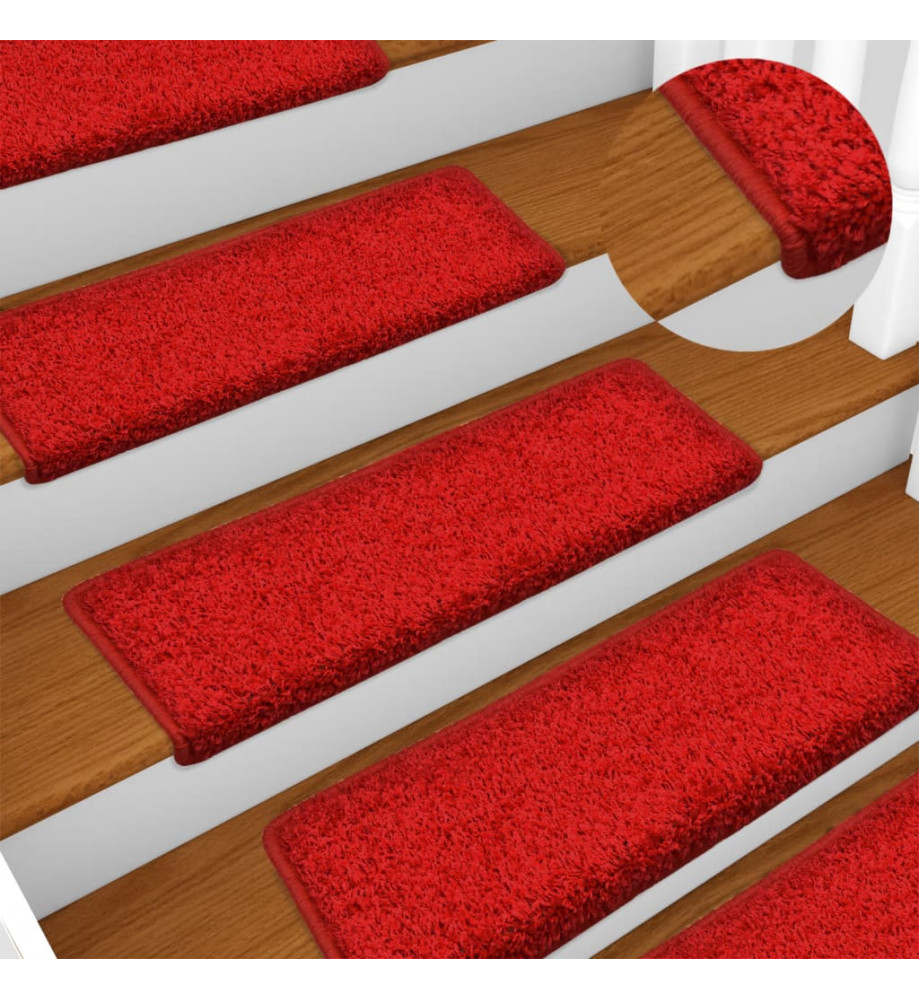 Tapis d'escalier 15 pcs 65x21x4 cm Rouge