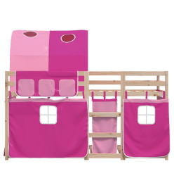 Lit superposé avec rideaux rose 90x190 cm bois pin massif