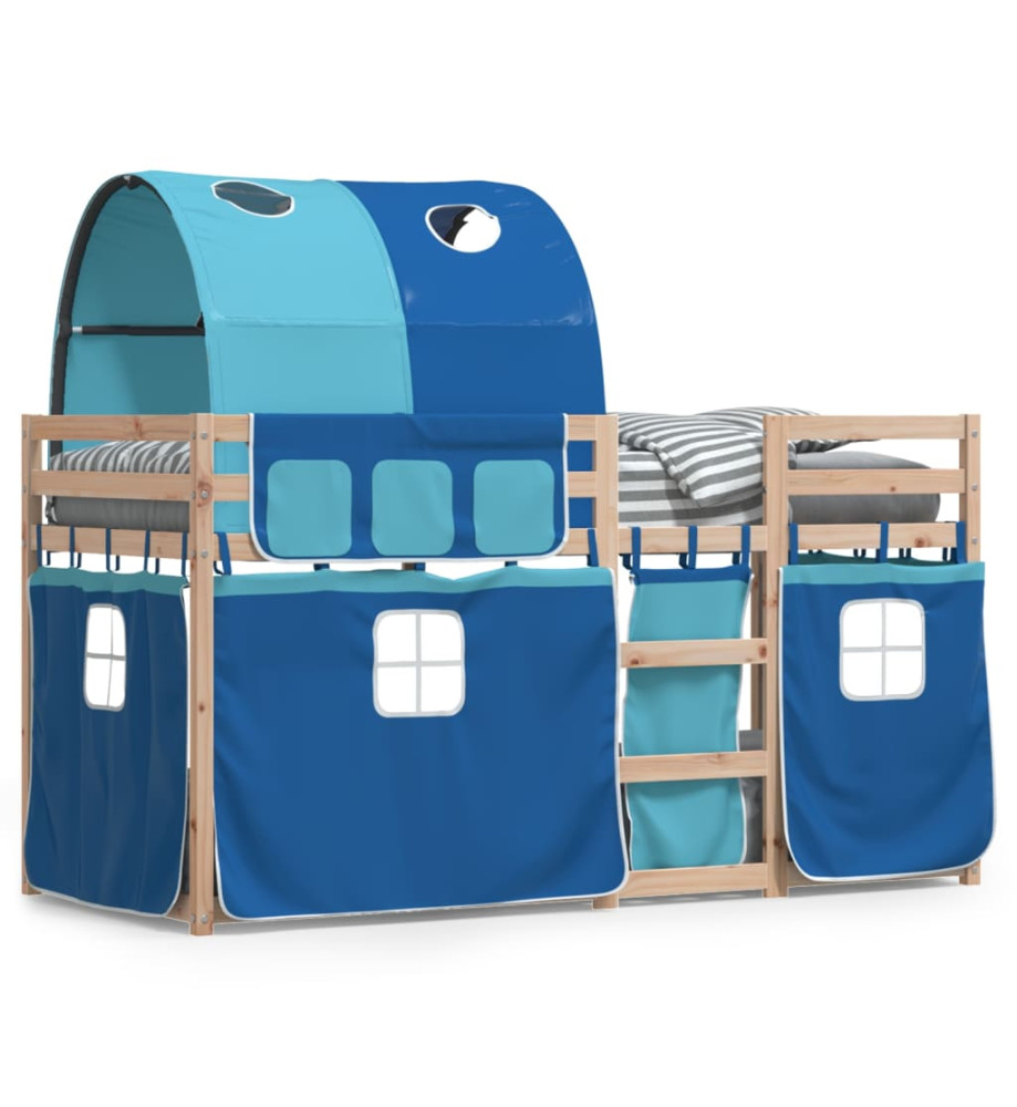 Lit superposé avec rideaux bleu 75x190 cm bois pin massif Lit superposé avec rideaux bleu 75x190 cm bois pin massif