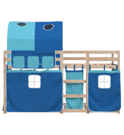 Lit superposé avec rideaux bleu 75x190 cm bois pin massif