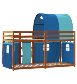 Lit superposé avec rideaux bleu 80x200 cm bois pin massif
