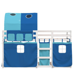 Lit superposé avec rideaux bleu 90x200 cm bois pin massif