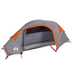 Tente de camping à dôme 1 personne gris et orange imperméable