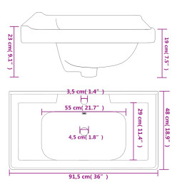 Évier salle de bain blanc 91,5x48x23 cm rectangulaire céramique