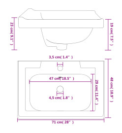 Évier de salle de bain blanc 71x48x23cm rectangulaire céramique