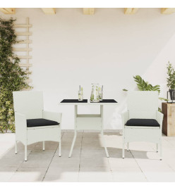Ensemble à manger de jardin et coussins 3 pcs blanc rotin verre