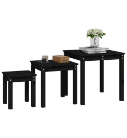 Tables gigognes 3 pcs Noir Bois de pin massif