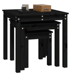 Tables gigognes 3 pcs Noir Bois de pin massif